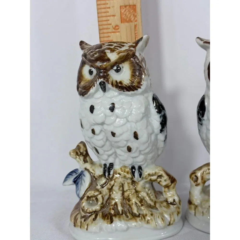 Vtg Ceramic Glazed Owl Pair Snow 6